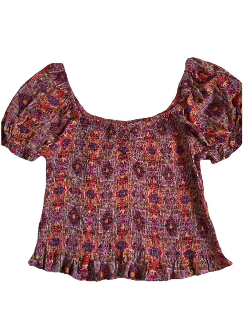 Self Esteem Boho Smocked Puff Sleeve Blouse XL